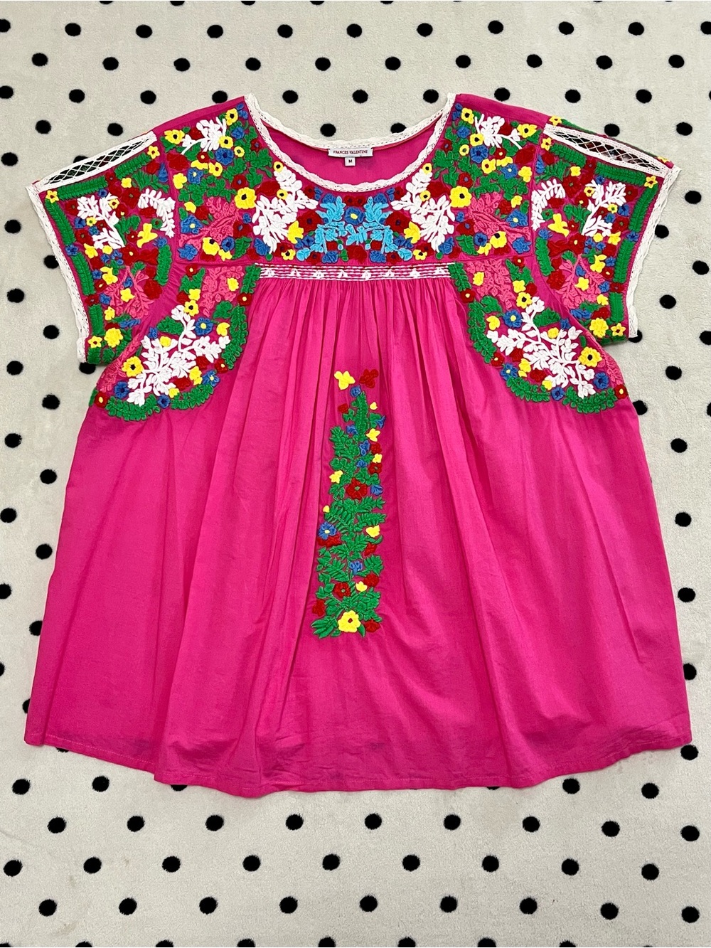 Frances Valentine Pink Embroidered Oaxaca Blouse Size M